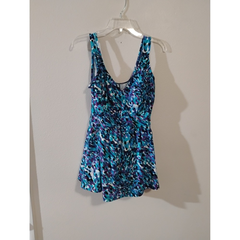 Maxine of Hollywood Womens Blue Purple Abstract Print Swim Dress Size 18W NWT